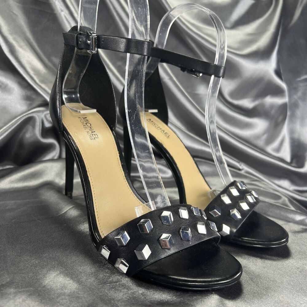 Michael Kors Valencia Studded Stiletto Heels Women's 5.5 Black‎ Silver Worn 2x